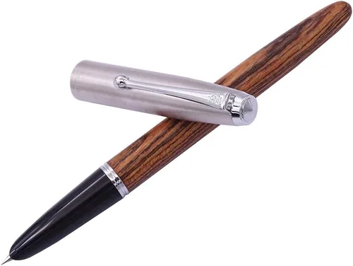 Miniatura 5 de Pluma estilográfica retro Jinhao de madera Tiger-Texture-Wood de acero inoxidable tapón extra fino 0.015 in suave tinta bolígrafo
