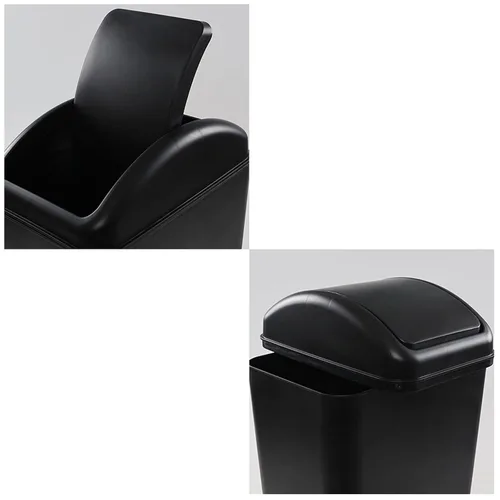Miniatura 3 de Vababa Cubo de basura de plástico negro de 3 galones, pequeño cubo de basura delgado con tapa abatible