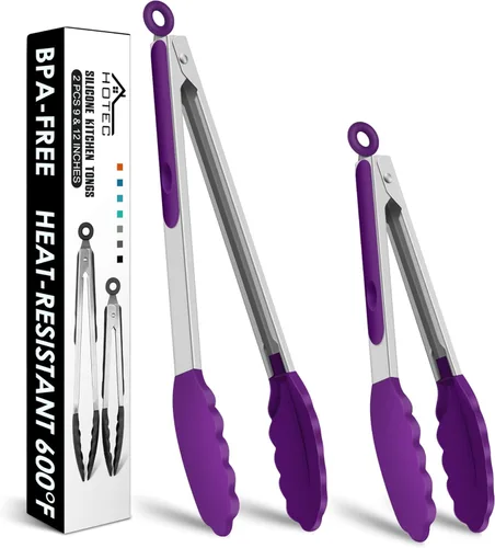Miniatura 22 de HOTEC Pinzas de Cocina Premium de Acero Inoxidable con Bloqueo con Puntas de Silicona, Juego de 2-9" y 12" Gris Claro Paquete de 2: gris claro