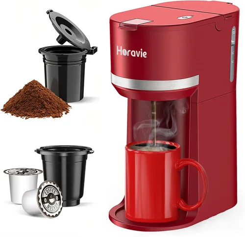 Miniatura 10 de Horavie Mini - Cafetera de porción individual para cápsulas K Cup y café molido, máquina de café de preparación rápida de una taza con recordatorio