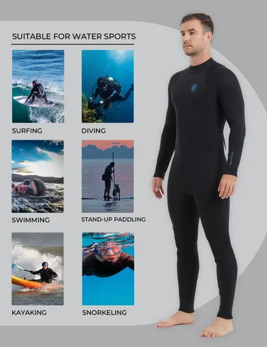 Miniatura 6 de Trajes de neopreno Lemorecn para hombre de 3/2 mm, traje de buceo de cuerpo entero Cremallera trasera de 0.118 in para hombre