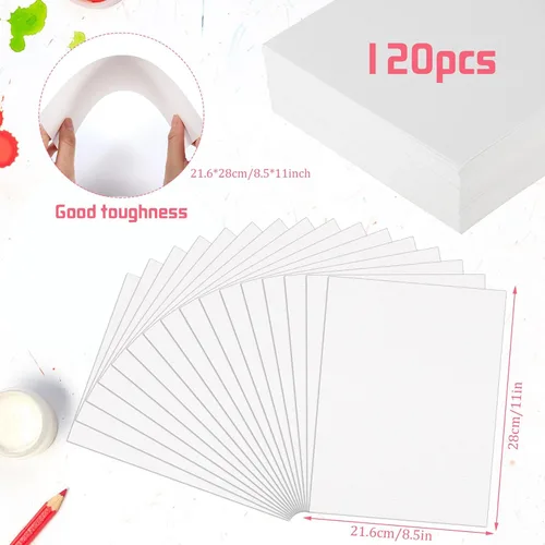 Miniatura 2 de 120 hojas de papel para acuarela 8.5 x 11, papel para acuarela prensado en frío de 140 lb/300 g/m², papel blanco para acuarela a granel para niños