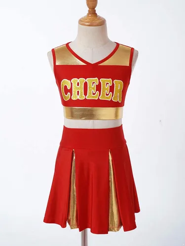 Miniatura 3 de FEESHOW Disfraz de líder de animadora para niñas, uniforme de animadora, camiseta sin mangas con falda plisada