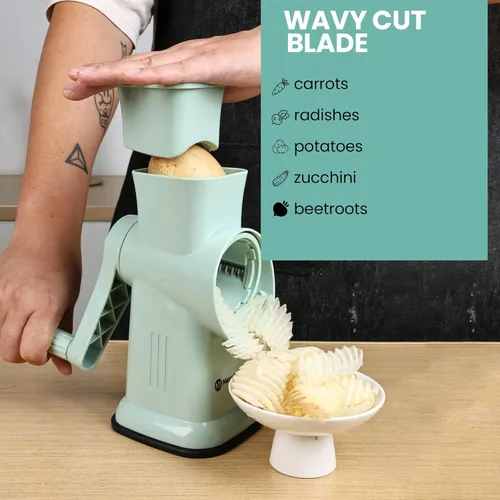 Miniatura 3 de Rallador de queso giratorio con manivela – Trituradora de queso 6 en 1, 6 cuchillas de acero inoxidable, base de succión reforzada, rallador