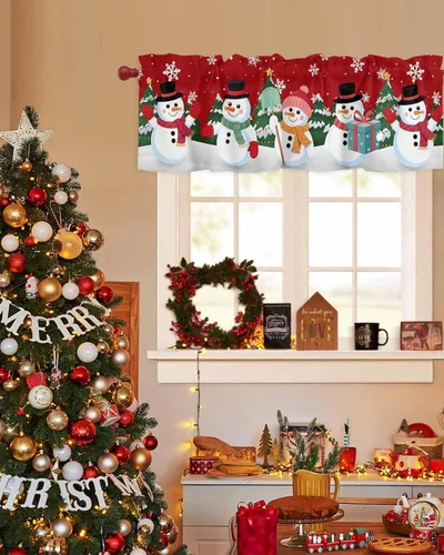 Miniatura 3 de Cenefas de muñeco de nieve de Navidad para cocina, cafetería, árbol de Navidad de invierno, copos de nieve, cenefa de ventana de dibujos animados