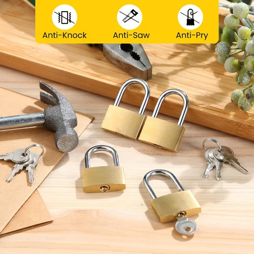 Miniatura 56 de Yaocom 24 piezas de candado con llave de latón sólido, pequeño candado amarillo para gimnasio, candado fuerte con la misma llave para equipaje