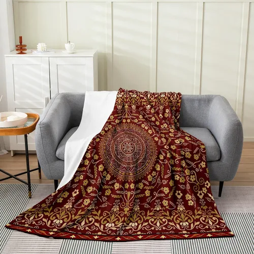 Miniatura 14 de Erosebridal Manta Bohemia de Tiro 40x50 Pulgadas, Retro Azul Amarillo Degradado Rojo Floral Bohemio Tribal de Vellón, Vintage Antiguo Enrejado