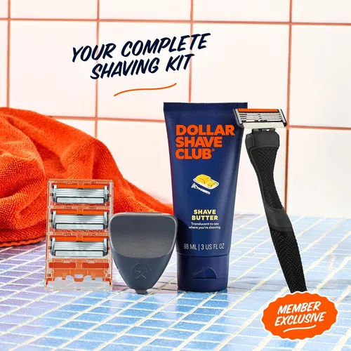Miniatura 3 de Dollar Shave Club The Member Exclusive Shave Set 4 cartuchos de recambio de enjuague Swift, 1 mango (negro), 1 mantequilla de afeitar de 3 onzas