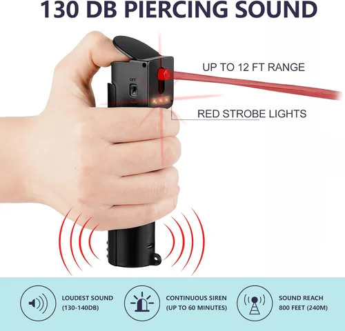 Miniatura 3 de Alarma personal de autodefensa 3 en 1 para mujeres, gel de pimienta y sirena de 130 dB y luces estroboscópicas, tapa de seguridad abatible, cargador