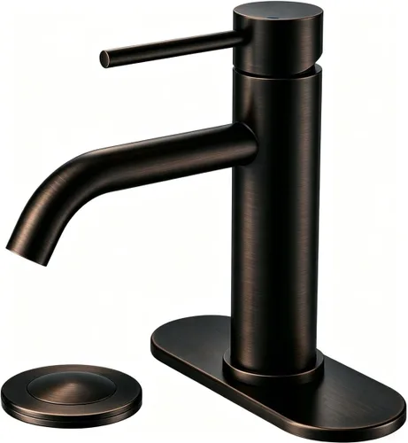 Miniatura 13 de FORIOUS - Grifo de baño dorado de 1 agujero, grifo de lavabo de acero inoxidable con desagüe emergente de metal y manguera de suministro, adecuado
