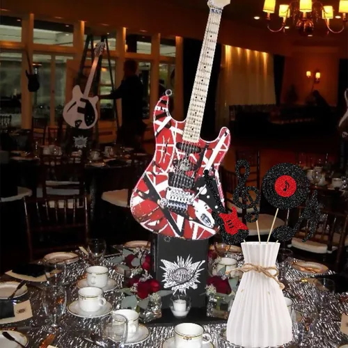 Miniatura 9 de Centro de mesa de notas musicales para decoración de fiesta de cumpleaños musical de rock, 12 piezas de decoración de mesa de guitarra de rock