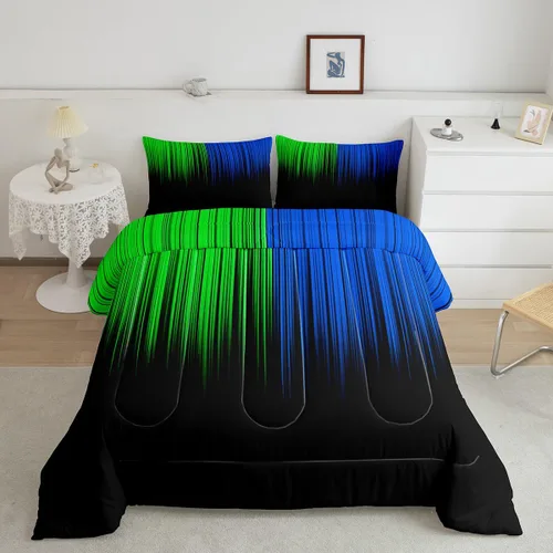Miniatura 15 de Feelyou Juego de edredón geométrico degradado para adolescentes, tamaño individual, para niños y mujeres, azul, rojo y negro, juego de ropa de cama