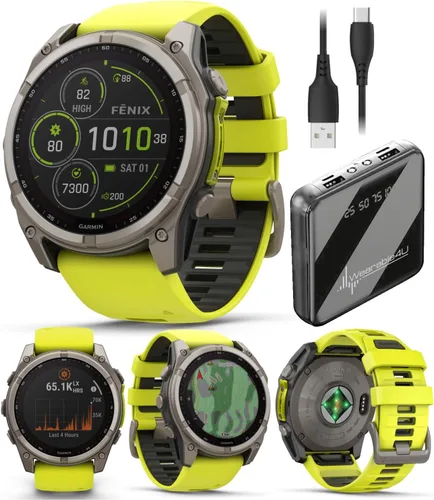 Miniatura 39 de Garmin Fenix 8 – 2 pulgadas, reloj inteligente multideporte GPS AMOLED, zafiro, titanio con banda de silicona naranja brillante/grafito, linterna