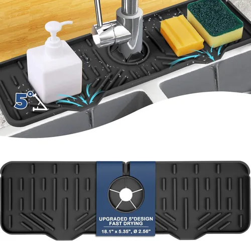 Miniatura 12 de Bandeja colectora de goteo para mango de grifo de silicona, tapete de grifo de silicona, soporte para esponja de jabón de platos para accesorios