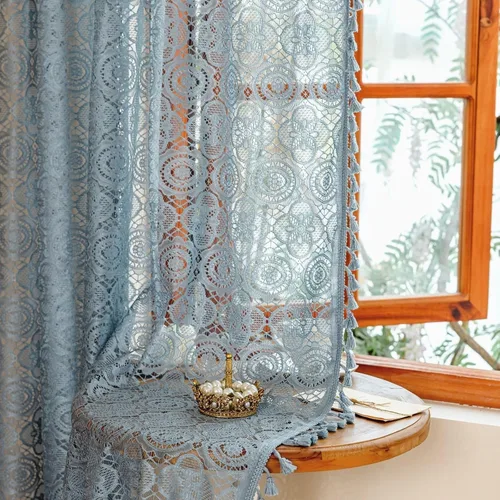 Miniatura 11 de YJ YANJUN - Cortinas de café boho, 24 pulgadas de largo, 2 paneles, cada una de 59" de ancho x 24" de largo, beige, con crochet, cortinas de cocina