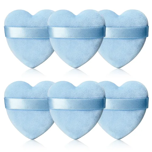 Miniatura 24 de 6 piezas de soplo de polvo para cara suave en forma de corazón para polvo suelto, polvo mineral, polvo corporal, terciopelo, base cosmética, 6