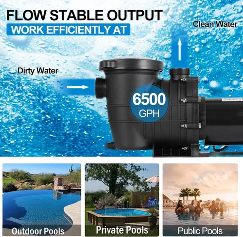 Miniatura 3 de TOPDEEP Bomba de piscina de 1.5 HP para enterrar, bomba de piscina autorecortable sobre el suelo, bombas de piscina de una sola velocidad de doble