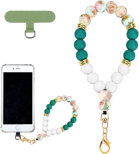 Miniatura 9 de VICHUNHO Correa de muñeca de silicona con cuentas de mármol para teléfono, cordón para celular con pestaña de sujeción, pulsera elástica de muñeca