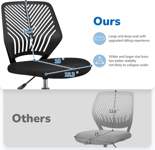 Miniatura 4 de Yaheetech Silla de escritorio linda para estudiantes, de respaldo bajo, sin brazos, silla de estudio con soporte lumbar, silla ajustable y giratoria
