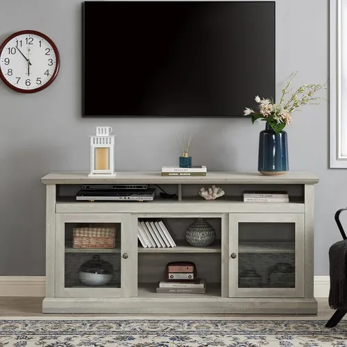Miniatura 19 de Farmhouse Classic Media - Soporte de TV antiguo para TV de hasta 50 pulgadas con espacio de almacenamiento abierto y cerrado