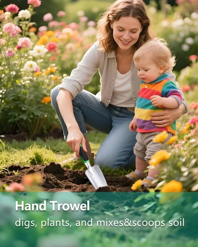Miniatura 4 de Herramientas de jardín, juego de herramientas de jardín de aluminio fundido resistente con paleta de mano, paleta de trasplante, rastrillo