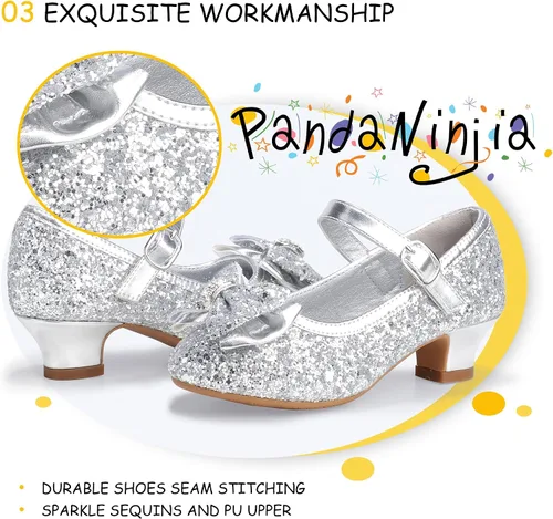 Miniatura 69 de PANDANINJIA Vestido de jada para niñas y niños pequeños, zapatos de princesa Mary Jane con tacones con lazo para fiesta, boda, boda