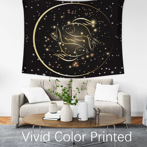 Miniatura 3 de Berkin Arts Tapiz decorativo con constelaciones doradas, signos del zodiaco, símbolos, iconos para colgar en la pared, telón de fondo estético