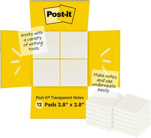 Post-it Notas transparentes, 2.8 pulgadas x 2.8 pulgadas, notas adhesivas transparentes, suministros de regreso a la escuela, productos de oficina,