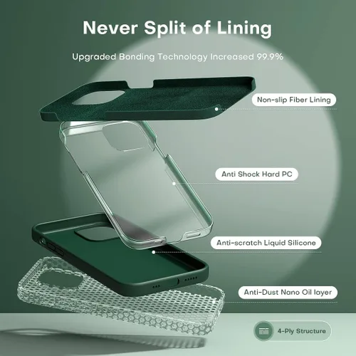 Miniatura 2 de TOCOL Funda delgada de silicona para iPhone 13 de 6.1 pulgadas, ajuste preciso, antideslizante, protección contra caídas, verde alpino