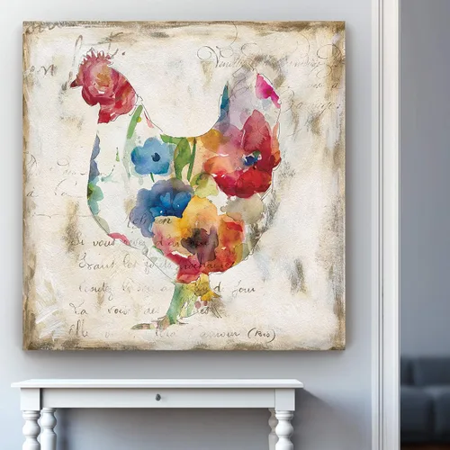 Miniatura 4 de Renditions Gallery Arte moderno de gallina con flores sobre lienzo estirado para decoración de pared
