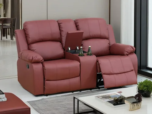 Miniatura 18 de Sofá reclinable manual moderno, sofá reclinable de cuero de 3 plazas, sofá reclinable de sala de estar, sofá con portavasos y mesa abatible