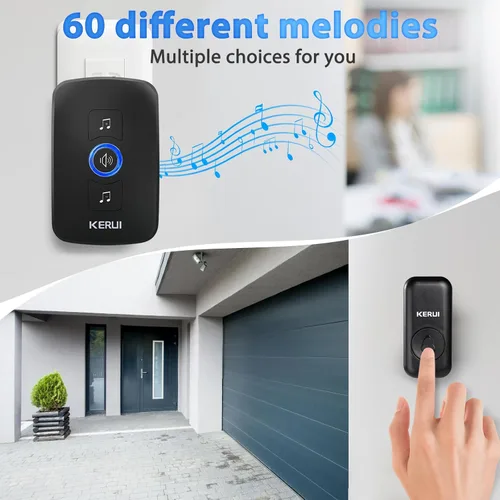 Miniatura 3 de KERUI Timbre inalámbrico, kit de timbre impermeable con 60 campanillas, 5 volúmenes ajustables, rango de funcionamiento de 1000 pies, timbre