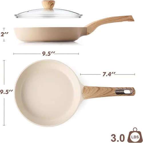Miniatura 9 de SENSARTE Sartén antiadherente de cerámica con tapa de 9.5 pulgadas, sartén para huevos antiadherente, sartén para tortillas, sartén de cocina