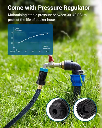Miniatura 4 de DEWENWILS Manguera de remojo de 50 pies para camas de jardín, manguera de goteo redonda de 1/2 pulgada con regulador de presión, ahorra un 75%