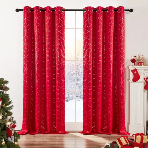 Miniatura 66 de Deconovo Cortinas opacas, aislamiento térmico y reducción de ruido, estampado de lámina de diamante – ojales en la parte superior, 2 paneles, Negro