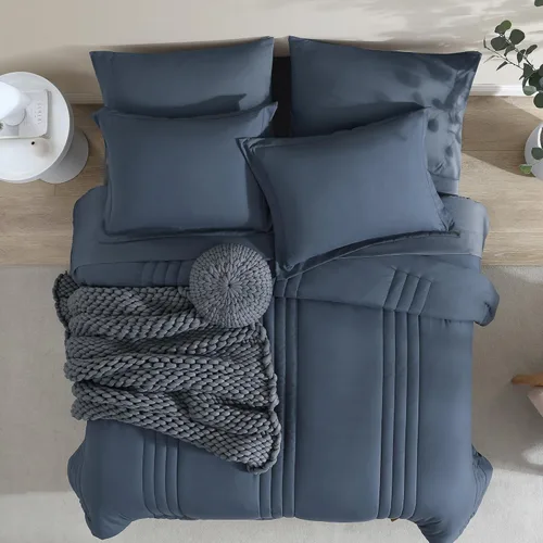 Miniatura 5 de Monbix - Juego de edredón tamaño King de 7 piezas, ropa de cama en una bolsa, juego de edredón para todas las estaciones con edredón, sábanas, Azul