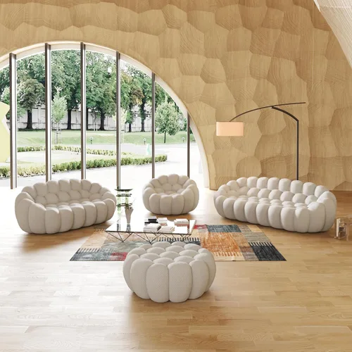 Miniatura 4 de JACH Juego de sofá curvado de burbujas, cómodo sofá tapizado, tela de malla 3D en forma de panal sofás modernos para sala de estar, apartamento