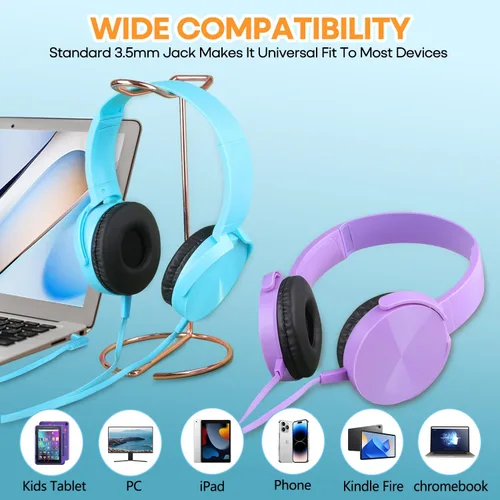 Miniatura 7 de Paquete de 5 audífonos para niños a granel para el aula escolar K-12, juego de auriculares duraderos para estudiantes, niños, adolescentes, niños