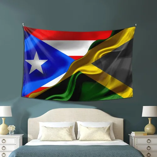 Miniatura 4 de Tapiz de bandera de Jamaica Puerto Rico y Jamaica, 60 x 40 pulgadas, divertido tapiz estético, arte de pared para dormitorio, sala de estar, colgar