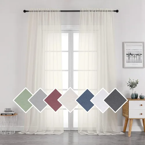 Miniatura 234 de OVZME - Cortinas traslúcidas blancas de 45 pulgadas de largo, 2 paneles, cortinas de gasa con bolsillo para barra para ventanas pequeñas, cada una