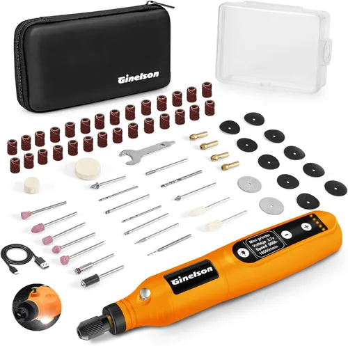 Herramienta giratoria inalámbrica, kit de mini herramientas rotativas de 5 velocidades variables con 70 accesorios, 3.7 V tipo C herramienta Naranja