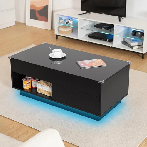 Miniatura 9 de HOMMPA - Mesa de café con tapa elevable de 40" con almacenamiento, mesa de centro LED moderna de alto brillo para sala de estar, mesa de té moderna