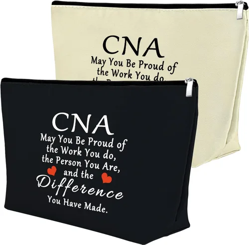 Miniatura 17 de Mxrymvu Regalos de la semana de CNA Bolsas de maquillaje Regalos de agradecimiento CNA, 2 piezas beige.