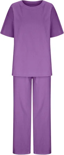 Miniatura 37 de Conjuntos de verano de 2 piezas para mujer, conjuntos elegantes y casuales de color liso, para verano, otoño, cuello redondo, tops y pantalones