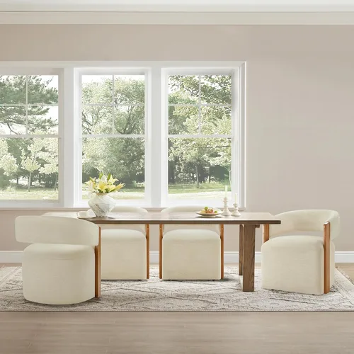 Miniatura 12 de KISLOT Juego de 4 sillas de comedor tapizadas, sillas de comedor modernas con ruedas, sillón de madera lateral de cocina con asiento de cojín