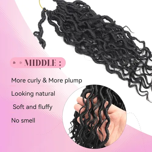 Miniatura 4 de Goddess Locs Extensiones de Cabello de Ganchillo de 14 Pulgadas Boho River Locs Hippie Ondulado de Ganchillo Con Cabello Rizado en el Medio y 1b