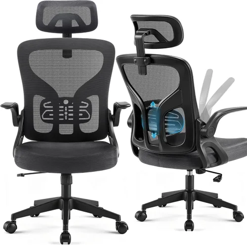 Miniatura 11 de Office Chair Ergonomic Desk Chair with Adjustable Headrest Lumbar Support, High Back Breathable Mesh Chair with 120° Tilt & Flip-Up Armrests, Swivel