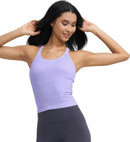 Miniatura 13 de sphinx cat - Camiseta corta de entrenamiento para mujer, camiseta sin mangas, acanalada, con espalda cruzada y brasier integrado
