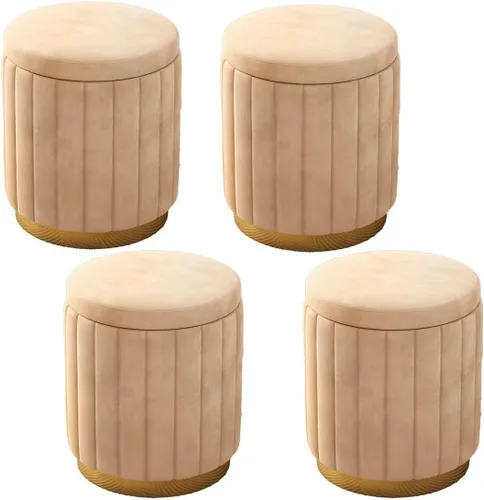 Miniatura 16 de Puf otomano para el hogar, otomano redondo de terciopelo con forma cilíndrica resistente a la decoloración con almacenamiento, reposapiés, taburete