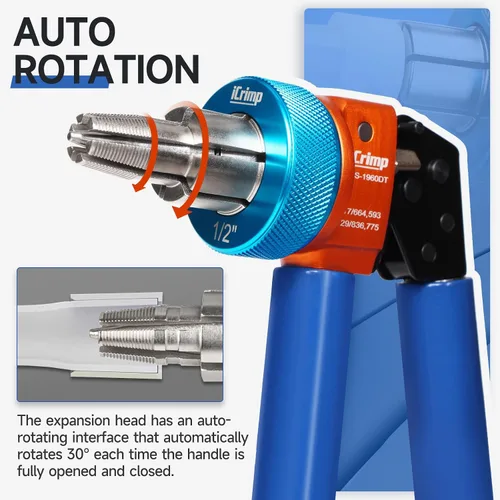 Miniatura 3 de iCrimp Kit de herramientas de expansión manual con cabezales de expansión de rotación automática, herramienta expansora de mango extensible